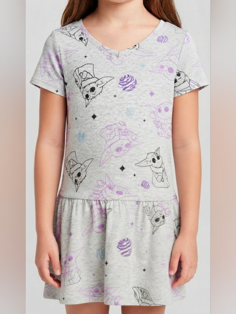 Star Wars Girls Grogu Baby Yoda Gray & Purple Graphic Dress - Size XS 4/5